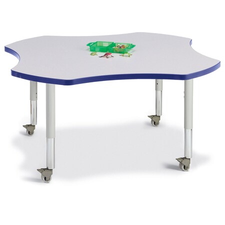 Jonti-Craft Berries Four Leaf Activity Table, Mobile, Freckled Gray/Blue/Gray 6453JCM003